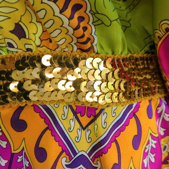 SOLD Evolve Kimono Top Sequin Waist Lime Pink  Butterfly Lotus New Age USA - Picture 3 of 10